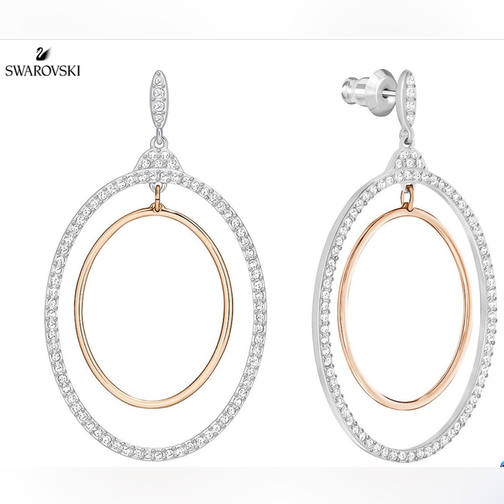 Swarovski Gilberte Hoop Pierced Earrings, White, Mixed Plating